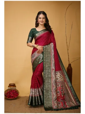 Generic Women's Soft Dola Cotton Kalamkari Printed Saree With Unstitched Blouse 5.5Mtr (Maroon)