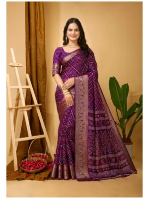 Generic Women's Soft Dola Cotton Kalamkari Printed Saree With Unstitched Blouse 5.5Mtr (Purple)