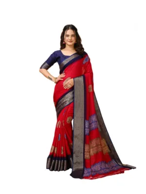 Generic Women's Soft Blooming Marshmallow Fabric Kalamkari Printed Saree With Unstitched Blouse 5.5Mtr (Red)