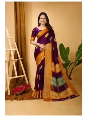 Generic Women's Soft Blooming Marshmallow Fabric Kalamkari Printed Saree With Unstitched Blouse 5.5Mtr (Wine)