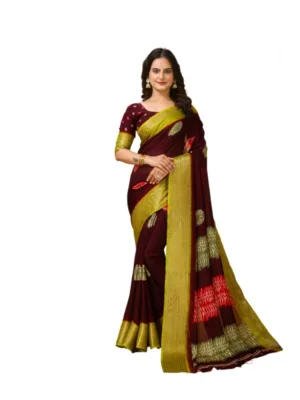 Generic Women's Soft Blooming Marshmallow Fabric Kalamkari Printed Saree With Unstitched Blouse 5.5Mtr (Maroon)