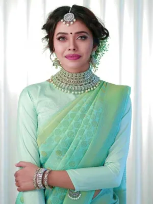 Generic Women's Soft Lichi Silk Printed Saree With Unstitched Blouse 5.5Mtr (Light Green)