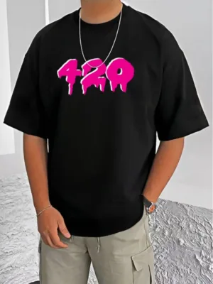 Generic Men's Casual Cotton Blend Printed Round Neck Half Sleeve T-Shirt (Black)