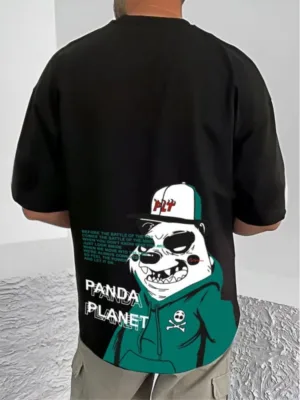 Generic Men's Casual Cotton Blend Printed Round Neck Half Sleeve T-Shirt (Black)