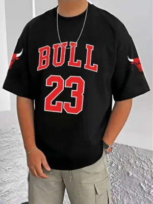 Generic Men's Casual Cotton Blend Printed Round Neck Half Sleeve T-Shirt (Black)