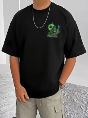 Generic Men's Casual Cotton Blend Printed Round Neck Half Sleeve T-Shirt (Black)