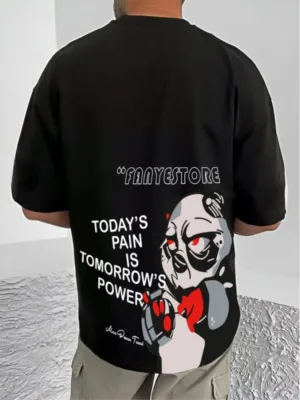 Generic Men's Casual Cotton Blend Printed Round Neck Half Sleeve T-Shirt (Black)