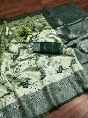 Generic Women's Banarasi Jacquard Printed Saree With Unstitched Blouse 5.5Mtr (Green)