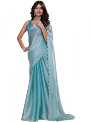 Generic Women's Jimmy choo Embellished Bollywood Saree With Unstitched Blouse 5.5Mtr (Light Blue)