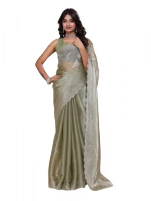 Generic Women's Jimmy choo Embellished Bollywood Saree With Unstitched Blouse 5.5Mtr (Light Green)