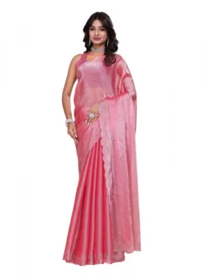 Generic Women's Jimmy choo Embellished Bollywood Saree With Unstitched Blouse 5.5Mtr (Pink)