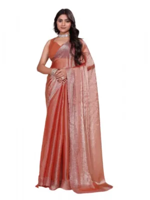 Generic Women's Jimmy choo Embellished Bollywood Saree With Unstitched Blouse 5.5Mtr (Orange)