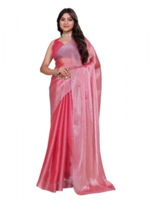 Generic Women's Jimmy choo Embellished Bollywood Saree With Unstitched Blouse 5.5Mtr (Pink)