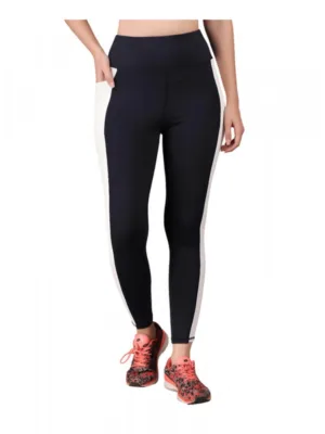 Generic Women's Polyester Solid Ankle length High Waisted Tights (Navy Blue)