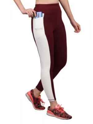 Generic Women's Polyester Solid Ankle length High Waisted Tights (Maroon)