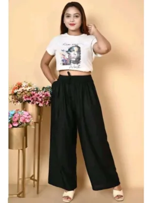 Generic Women's Casual Rayon Solid Ankle Length Palazzo (Black, Free Size)