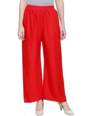 Generic Women's Casual Rayon Solid Ankle Length Palazzo (Red, Free Size)