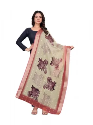 Generic Women's chanderi silk  Printed Dupatta (Beige, Length: 2 Mtr)