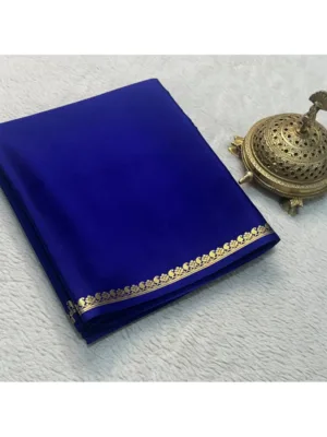 Generic Women's Crepe Chit Pallu Solid Saree With Unstitched Blouse 5.5Mtr (Navy Blue)