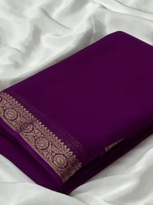 Generic Women's Crepe Chit Pallu Solid Saree With Unstitched Blouse 5.5Mtr (Wine)