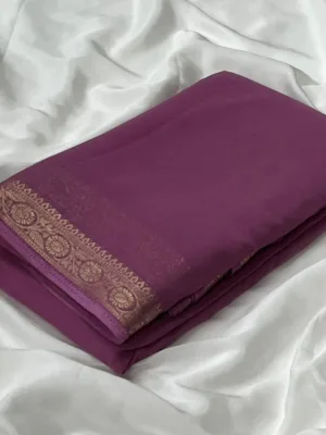 Generic Women's Crepe Chit Pallu Solid Saree With Unstitched Blouse 5.5Mtr (Light Pink)