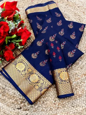 Generic Women's Digital Dolla Silk Printed Saree With Unstitched Blouse 5.5Mtr (Blue)