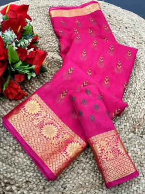 Generic Women's Digital Dolla Silk Printed Saree With Unstitched Blouse 5.5Mtr (Pink)