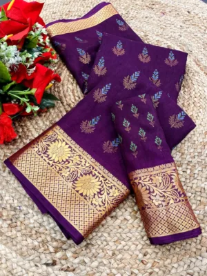 Generic Women's Digital Dolla Silk Printed Saree With Unstitched Blouse 5.5Mtr (Purple)