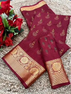 Generic Women's Digital Dolla Silk Printed Saree With Unstitched Blouse 5.5Mtr (Maroon)