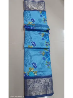 Generic Women's Digital Dolla Silk Printed Saree With Unstitched Blouse 5.5Mtr (Sky Blue)