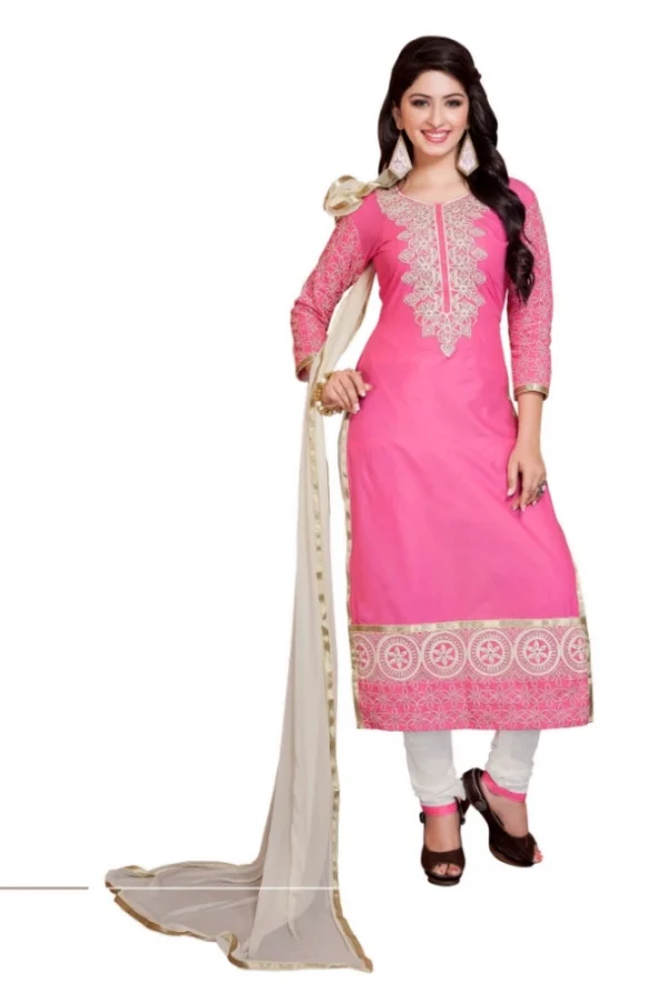 Women's Georgette Unstitched Salwar Suit-Material With Dupatta (Pink & White,2.2 Mtrs)