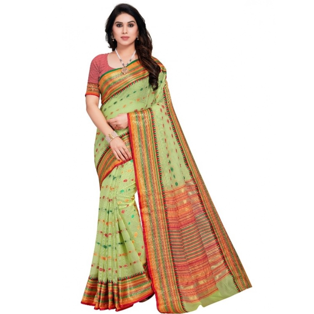 51339812587_3e847fbe12_o_d-1000x1000-1.webp Women's Kota Doria Cotton Woven Butta Saree With Blouse (Light Green, 5-6 Mtrs) - Image 1