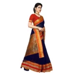 Women's Kota Doria Cotton Border Saree With Blouse (Navy Blue, 5-6 Mtrs) - Image 2