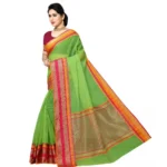 Women's Kota Doria Cotton Border Saree With Blouse (Light Green, 5-6 Mtrs) - Image 2