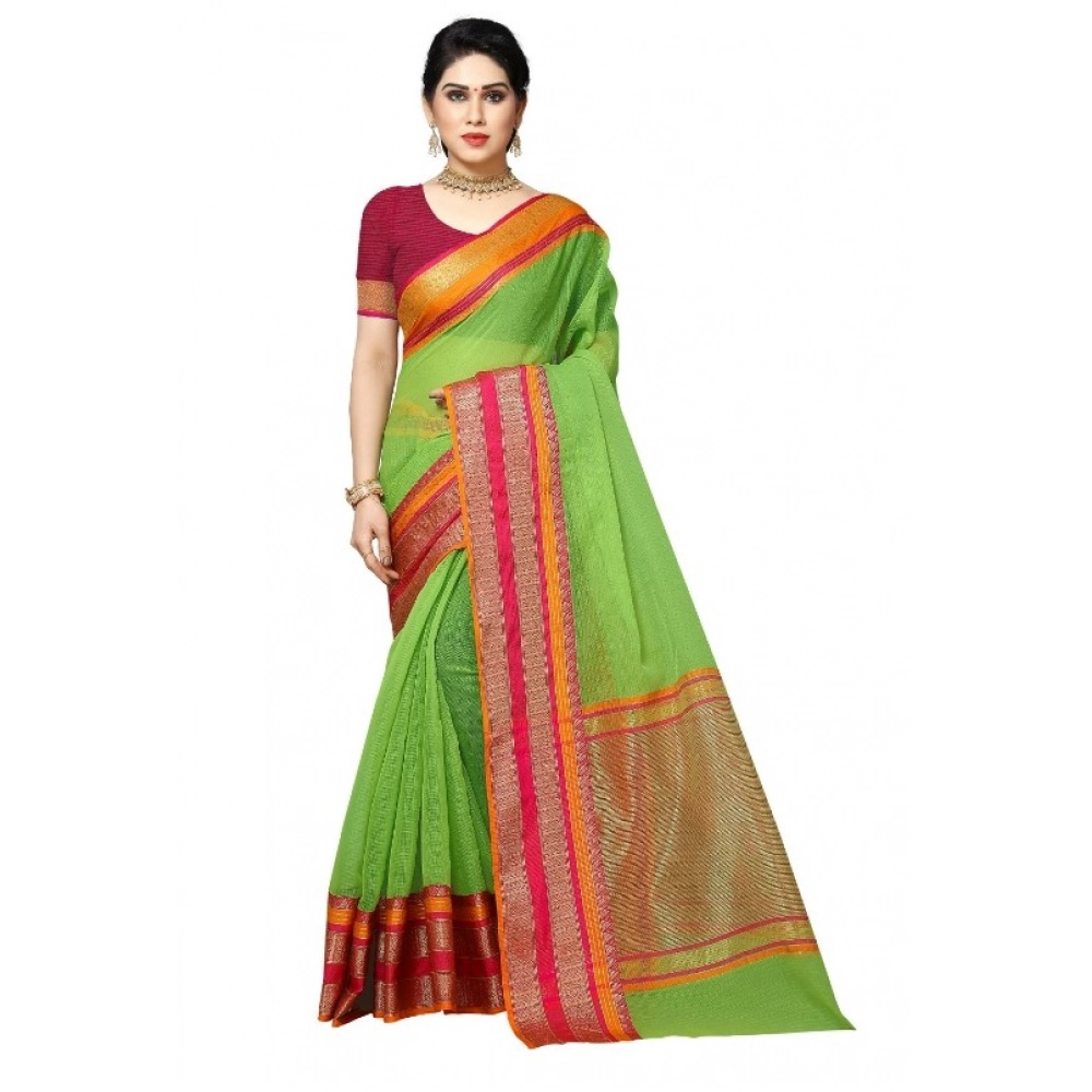 51339821627_ba429a88bd_o_d-1000x1000-1.webp Women's Kota Doria Cotton Border Saree With Blouse (Light Green, 5-6 Mtrs) - Image 1