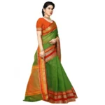 Women's Kota Doria Cotton Border Saree With Blouse (Green, 5-6 Mtrs) - Image 3