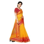 Women's Kota Doria Cotton Border Saree With Blouse (Gold, 5-6 Mtrs) - Image 3