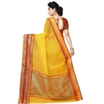 Women's Kota Doria Cotton Border Saree With Blouse (Yellow, 5-6 Mtrs) - Image 3