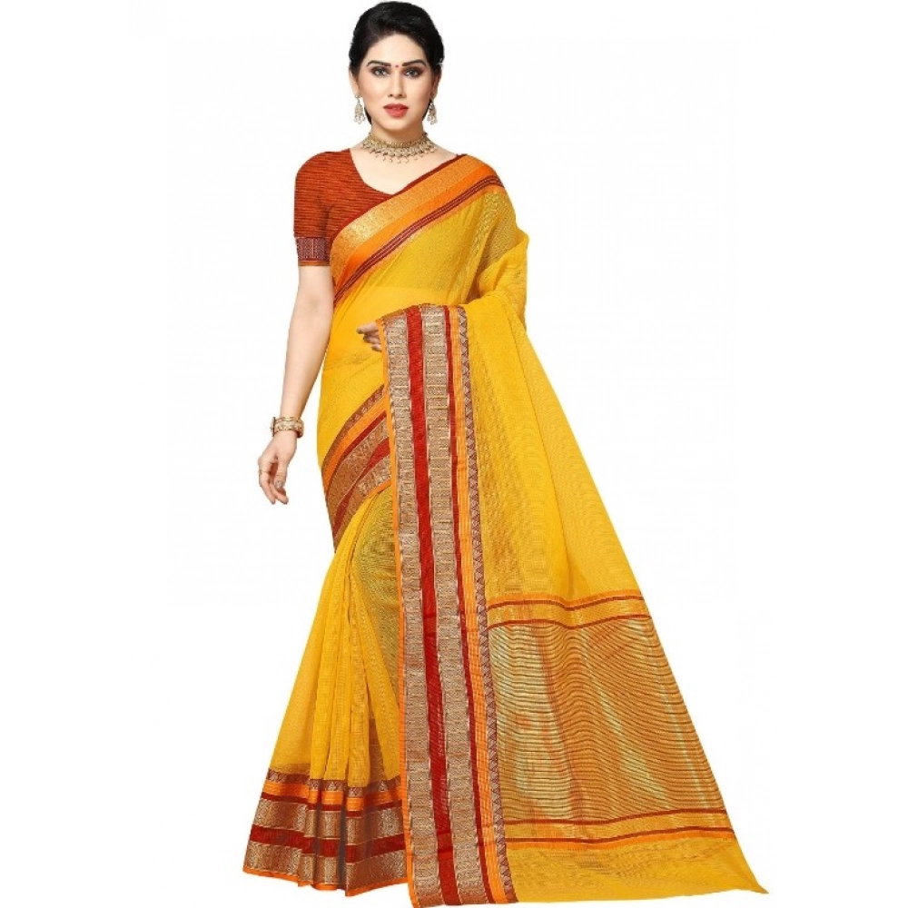 51339826247_635c4f8f8d_o_d-1000x1000-1.webp Women's Kota Doria Cotton Border Saree With Blouse (Yellow, 5-6 Mtrs) - Image 1