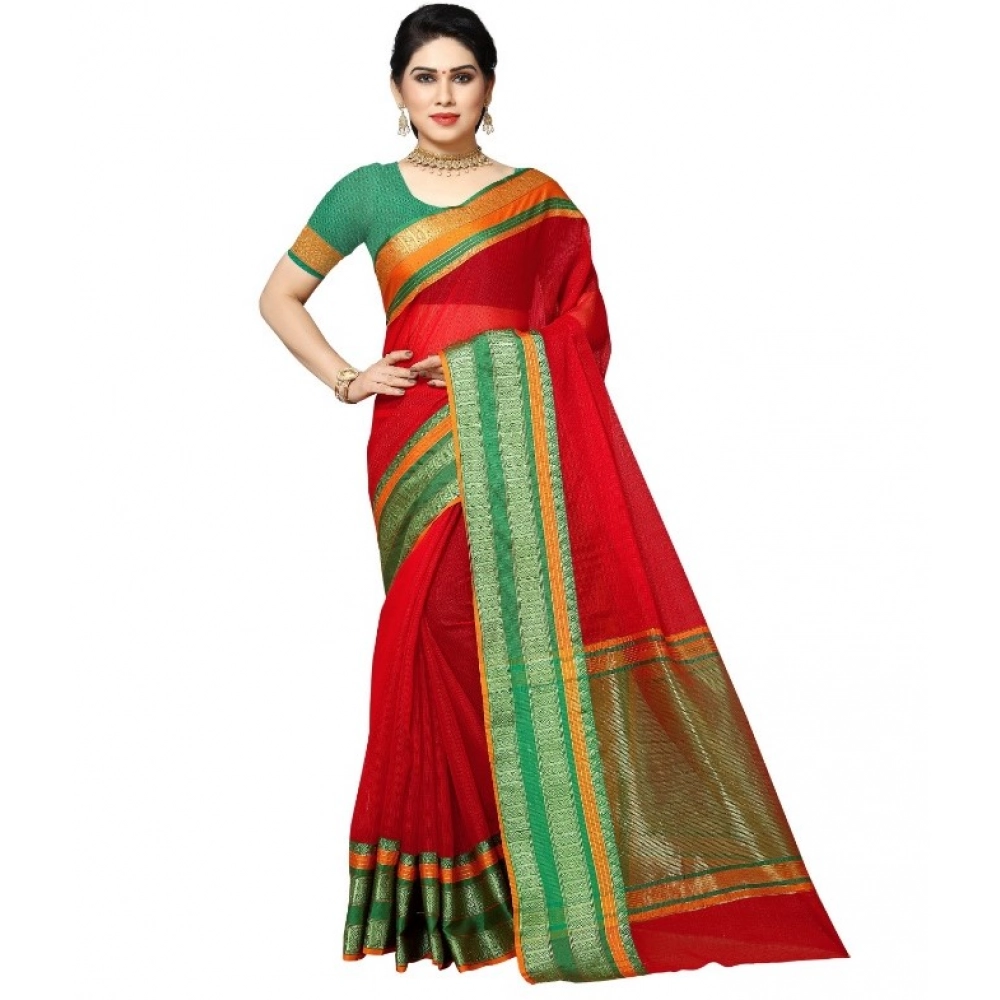 51339826357_7e9d2dd2a9_o_d-1000x1000-1.webp Women's Kota Doria Cotton Border Saree With Blouse (Red, 5-6 Mtrs) - Image 1