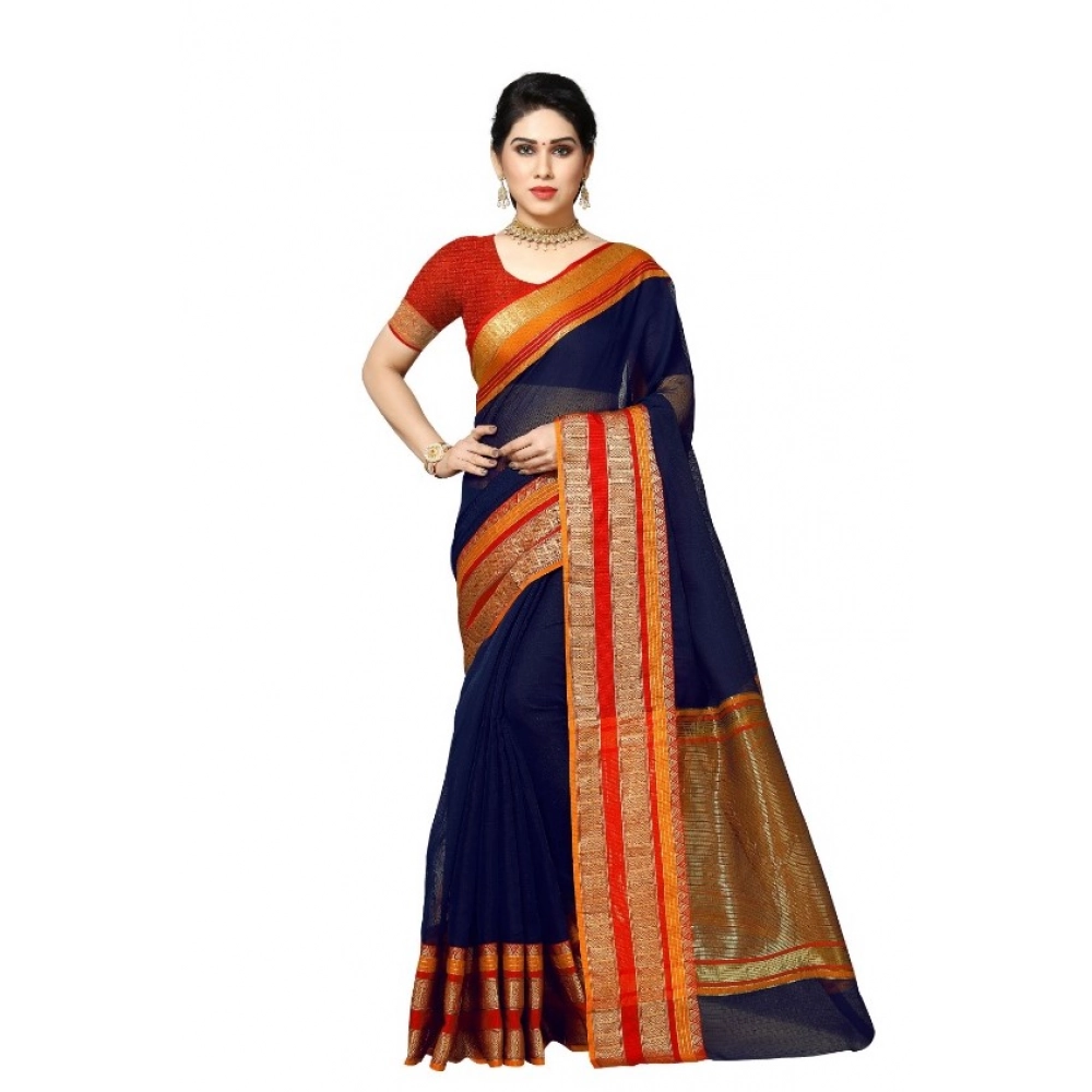 51340545411_0fef17ed26_o_d-1000x1000-1.webp Women's Kota Doria Cotton Border Saree With Blouse (Navy Blue, 5-6 Mtrs) - Image 1