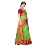 Women's Kota Doria Cotton Border Saree With Blouse (Light Green, 5-6 Mtrs) - Image 3