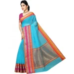 Women's Kota Doria Cotton Border Saree With Blouse (Sky Blue, 5-6 Mtrs) - Image 2
