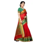 Women's Kota Doria Cotton Border Saree With Blouse (Red, 5-6 Mtrs) - Image 3