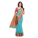 Women's Kota Doria Cotton Woven Butta Saree With Blouse (Sky Blue, 5-6 Mtrs) - Image 3