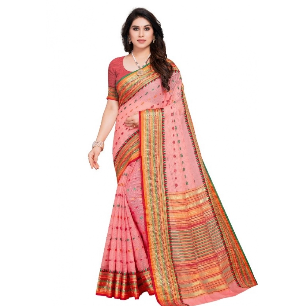 51340759123_effe7b6df4_o_d-1000x1000-1.webp Women's Kota Doria Cotton Woven Butta Saree With Blouse (Pink, 5-6 Mtrs) - Image 1
