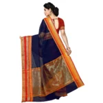 Women's Kota Doria Cotton Border Saree With Blouse (Navy Blue, 5-6 Mtrs) - Image 4