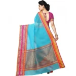 Women's Kota Doria Cotton Border Saree With Blouse (Sky Blue, 5-6 Mtrs) - Image 4