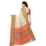 Women's Kota Doria Cotton Woven Butta Saree With Blouse (Cream, 5-6 Mtrs) - Image 3