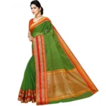 Women's Kota Doria Cotton Border Saree With Blouse (Green, 5-6 Mtrs) - Image 2